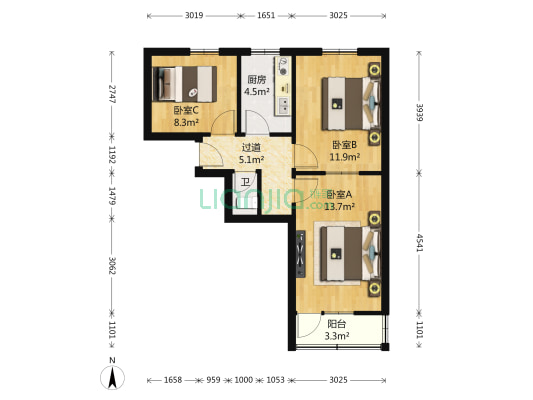 山大路198号 3室0厅1卫 60平方