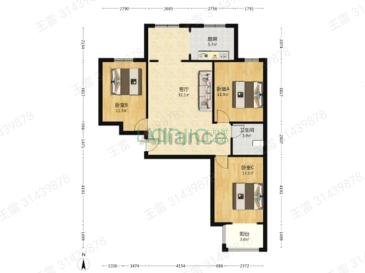 惠友荷园精装南北通透三居诚意出售-户型图