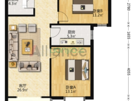 房本满五唯一，户型方正，精装修，业主诚心出售-户型图