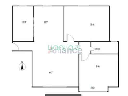急售三利B区南北通透大两居，毛坯，价格美丽。-户型图