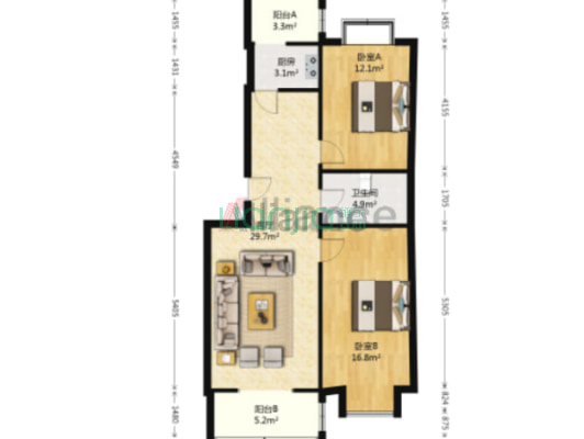 低 楼层 2居精装 房本满五唯一-户型图