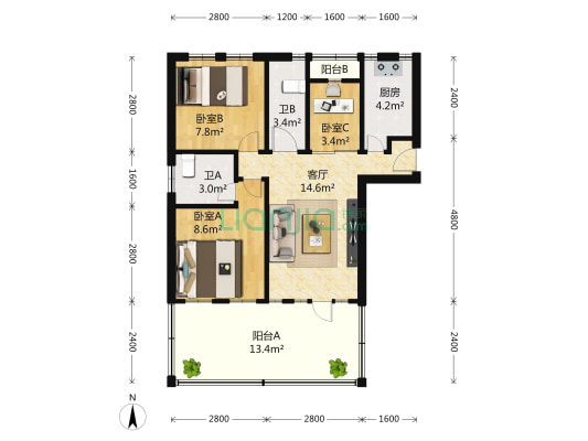 柏林映像 3室1厅2卫 109平方