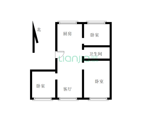 房子独立三居室 中高层 无遮挡-户型图