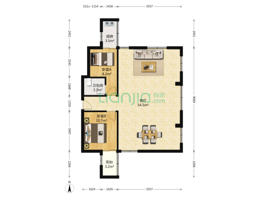 汇宇金城 2室1厅1卫 126平方