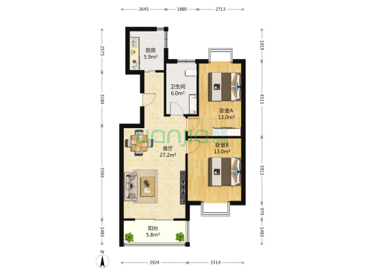 湖墅嘉园 2室1厅1卫 100平方