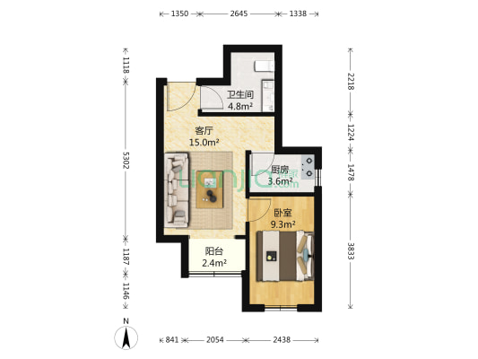 石泉砖厂B4区 1室1厅1卫 46平方