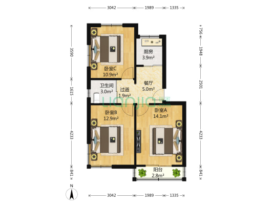龙江路（学府商圈） 3室1厅1卫 72平方