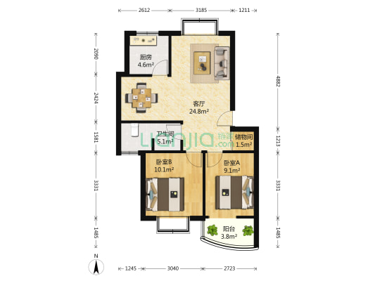 海棠园 2室1厅1卫 81平方