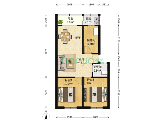 长乐村B组 2室1厅1卫 67平方