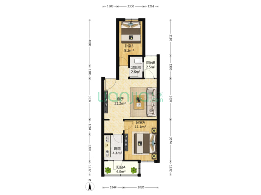 北苑南路34号院 2室1厅1卫 75平方
