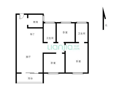 京开道好位置，中间楼层，三室两厅一厨两卫，价格优惠-户型图