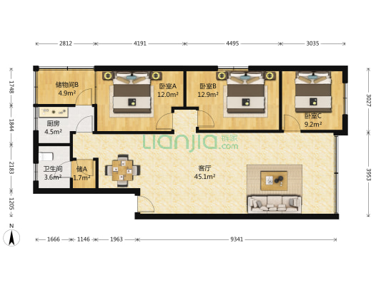 来凤路52号 3室1厅1卫 108平方