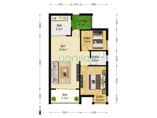 融科檀香山 2室1厅1卫 88平方