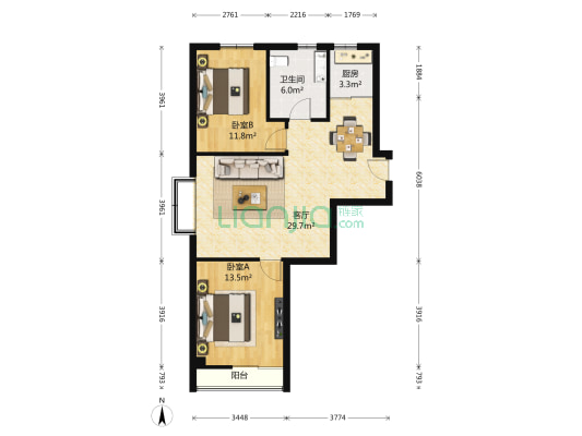 大华御庭 2室1厅1卫 95平方