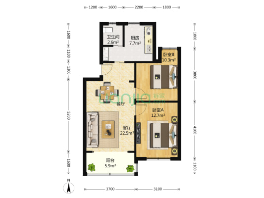 岚皋馨苑 2室2厅1卫 78平方
