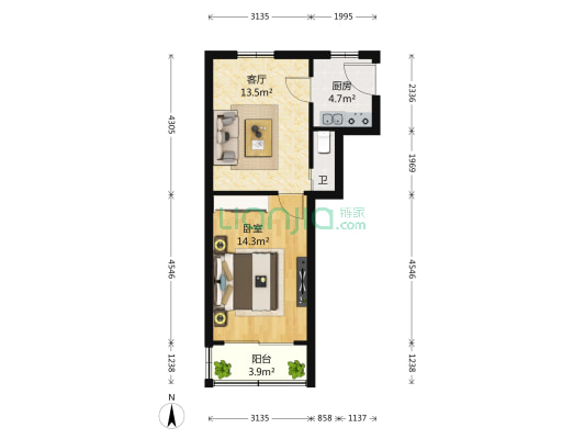 中山北路 1室1厅1卫 50平方