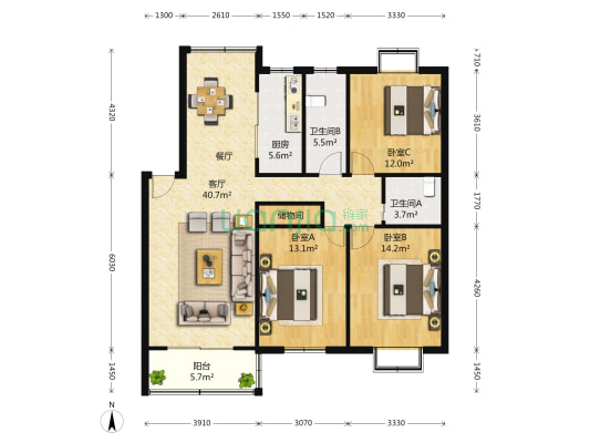 海韵馨苑 3室2厅2卫 131平方