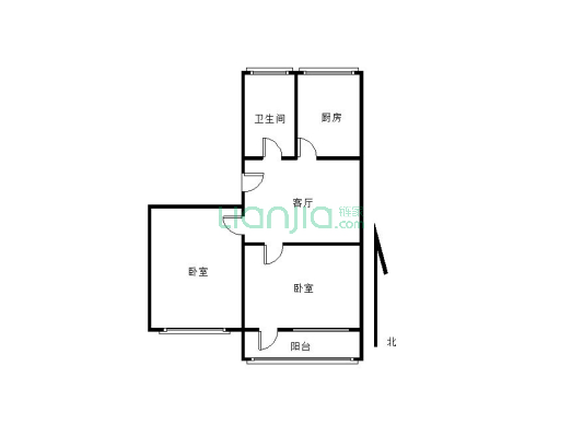 一中家属院 两室一厅一厨一卫  53.40m²-户型图