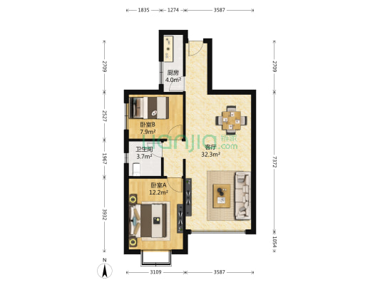 宸欣家园 2室1厅1卫 82平方
