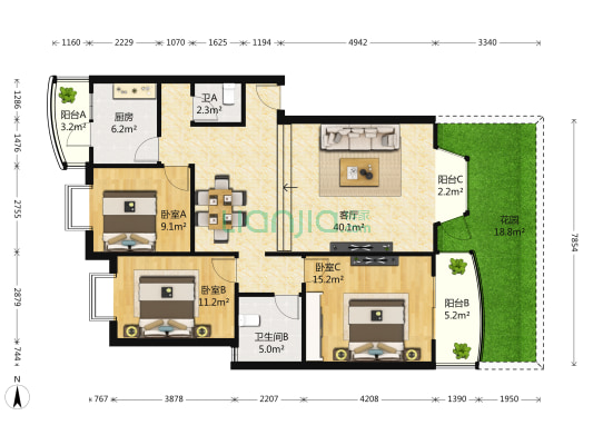 金桂花苑银桂园 3室1厅2卫 119平方