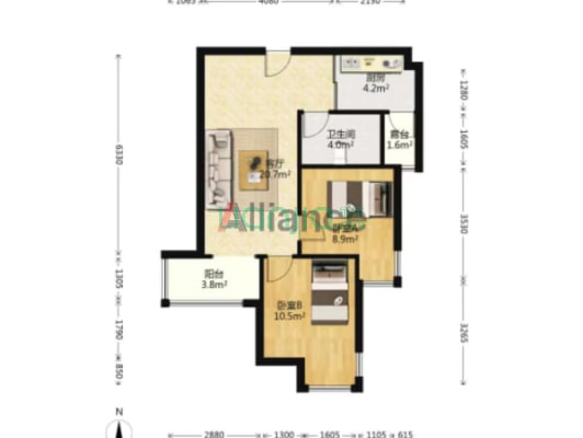 天伦湾全南两居，毛坯随意装修，中高楼层，采光好-户型图
