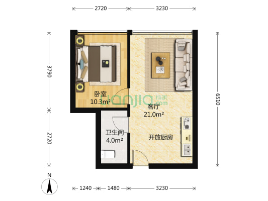 苏悦广场 1室1厅1卫 55平方