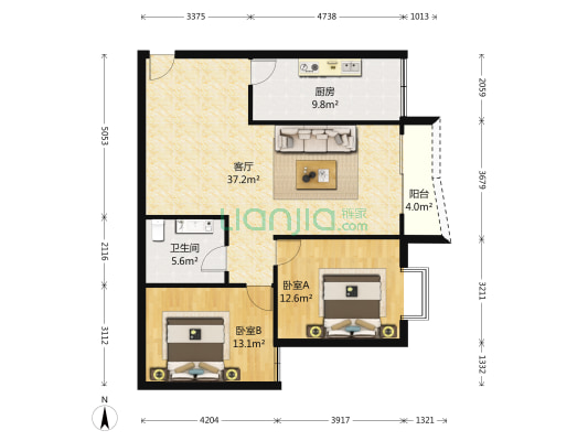 御景豪庭 2室1厅1卫 79平方