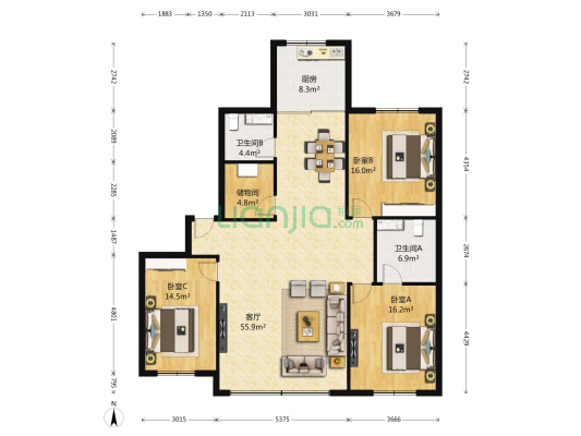 碧浪园二期 3室1厅2卫 157平方