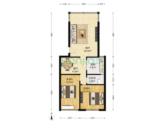 椰树花园 2室2厅1卫 81平方