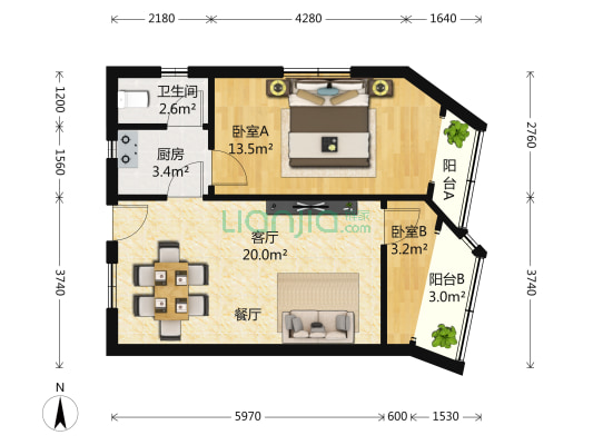 幸福路7号 2室1厅1卫 74平方