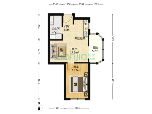 新康街甲一号 1室1厅 830万