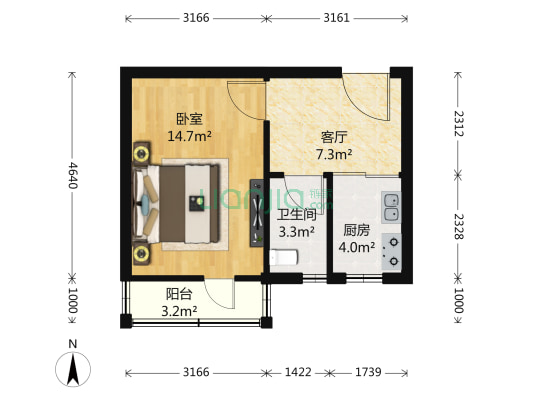 西坝河南里 1室1厅1卫 42平方