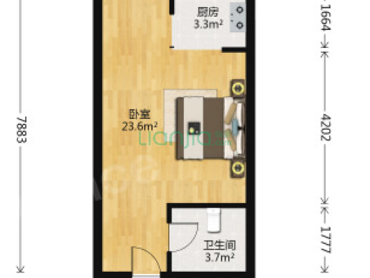 名流美域 1室1厅 北-户型图