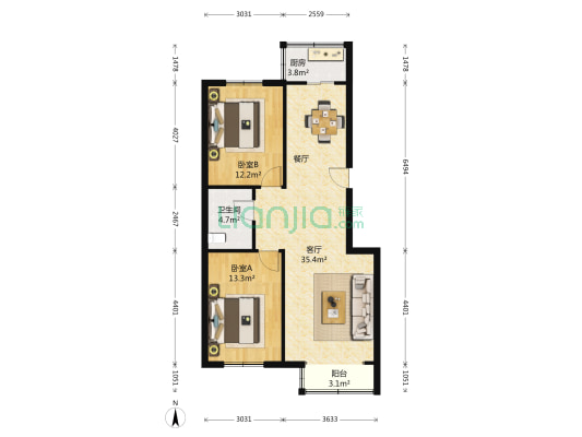 美晨家园 2室1厅1卫 102平方