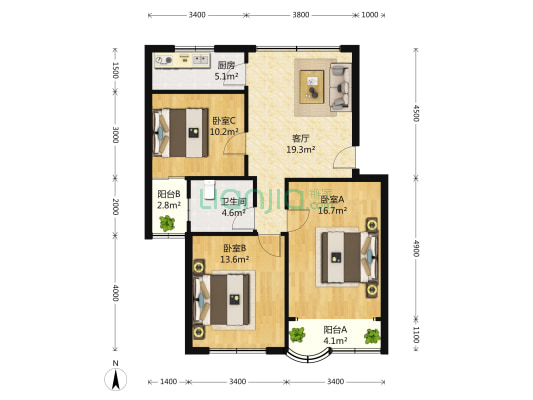 高南新村 3室1厅1卫 91平方