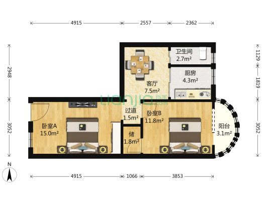 复兴路乙59号 2室1厅1卫 63平方