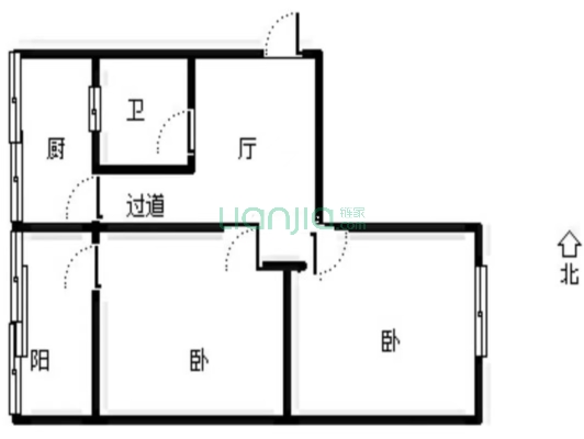 东西通透两居室，户型方正，简单装修-户型图