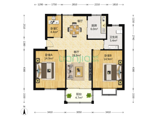青剑湖花园三区 3室2厅1卫 0平方