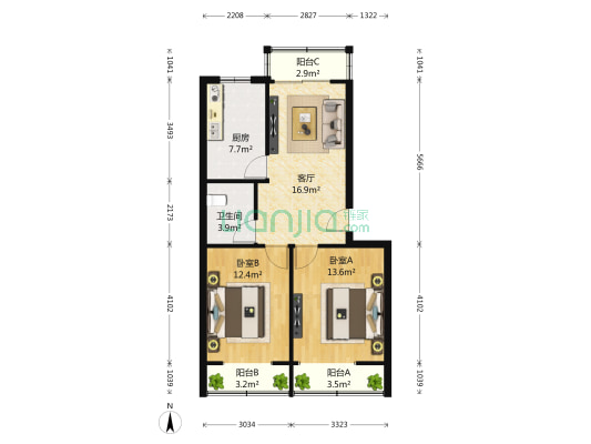 天祥园 2室1厅1卫 89平方