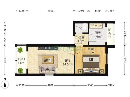 东大街上东大街段90号 1室1厅1卫 46平方