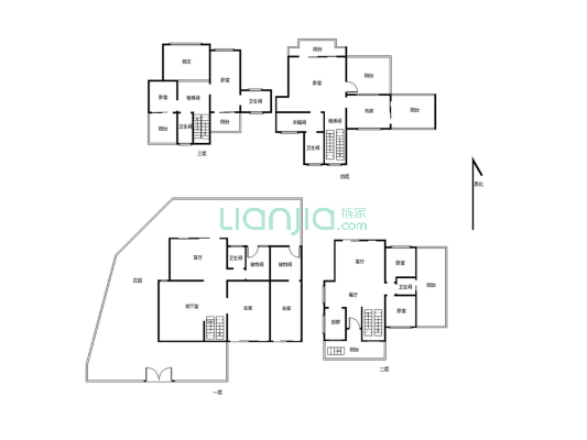 独栋别墅，前庭后园，地上三层底下一层，带平台-户型图