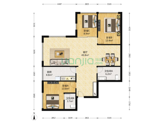 一方国际 3室1厅2卫 178平方