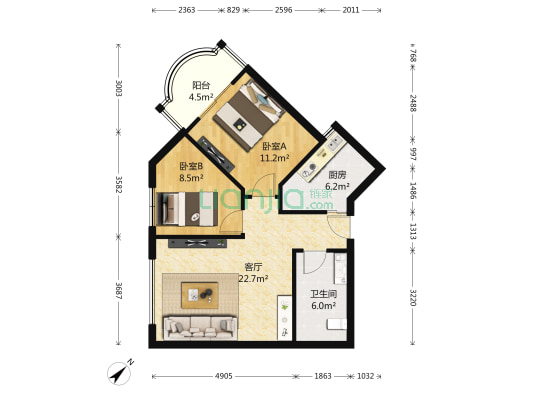 会所花园 2室1厅1卫 79平方