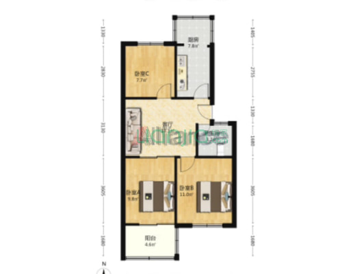 南北通透 大三居  低楼层 七十年大产权....-户型图