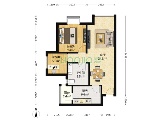 世茂城四期 2室1厅1卫 71平方