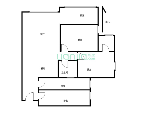 小面积四房，新小区，环境好，楼层好，户型方正-户型图