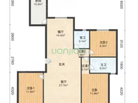 南北通透，三居双位 高新区 交通便利-户型图