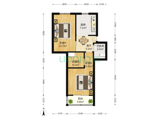 金虹苑小区 2室1厅1卫 61平方