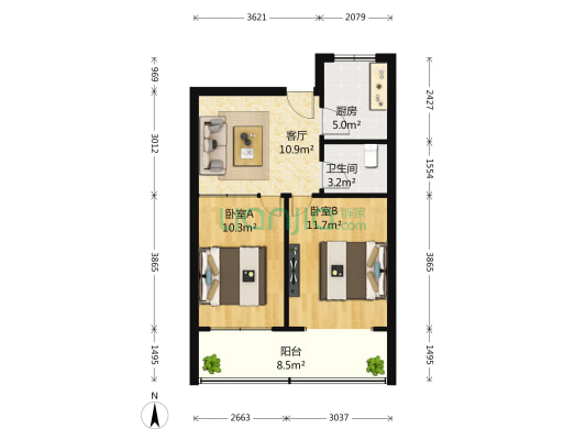 幸福南路 2室1厅1卫 58平方