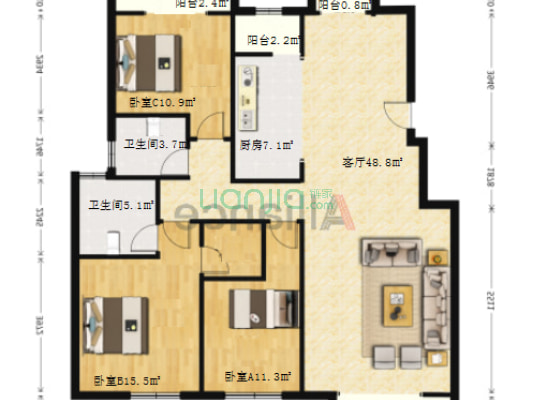 此房南北通透洋房，精装修拎包入住， 交通便利-户型图